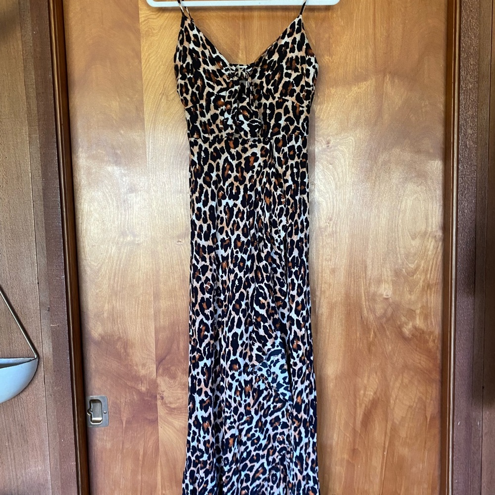 Band of Gypsies Leopard-Print XS Maxi Slip Dress in Brown Black - Picture 7 of 7